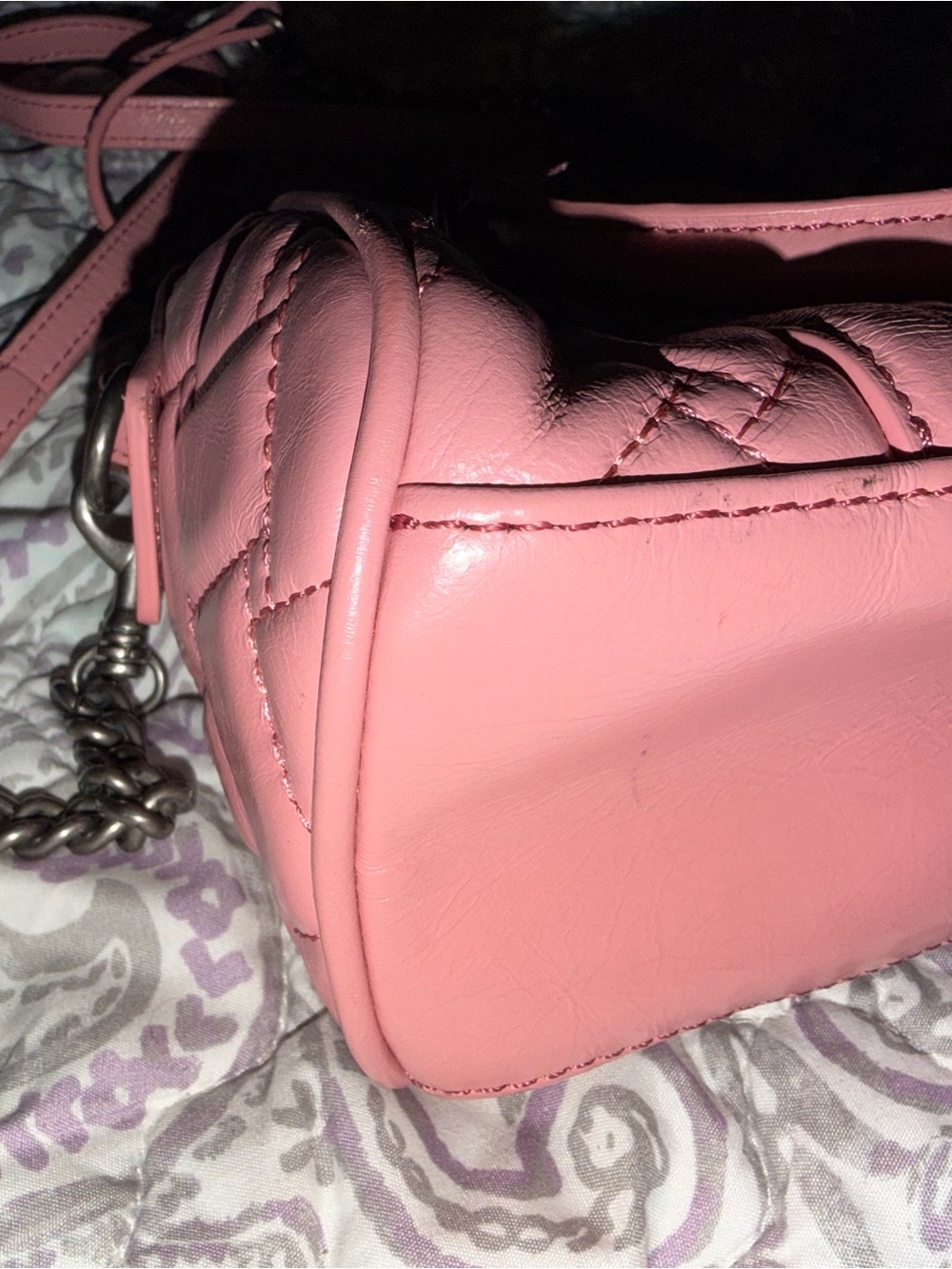 Quilted Pink Leather Top-Handle Women's Bag - Picture 5 of 9